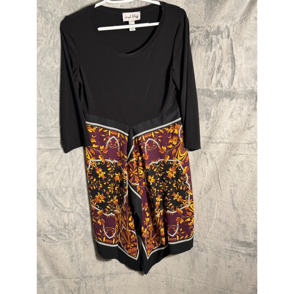 Joseph Ribkoff Black Mixed Print Scarf Hem Midi Dress